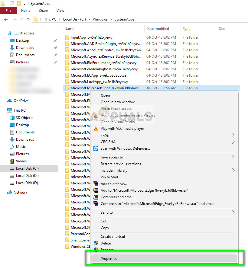 Propiedades de Microsoft Edge en Windows 10