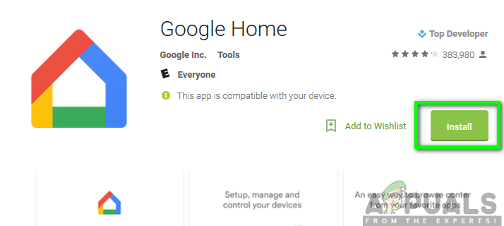 Instale la aplicación Google Home desde Google Play Store
