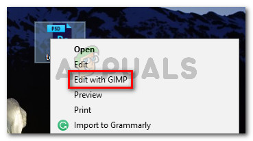 Haga clic derecho en el archivo PSD y elija Editar con GIMP