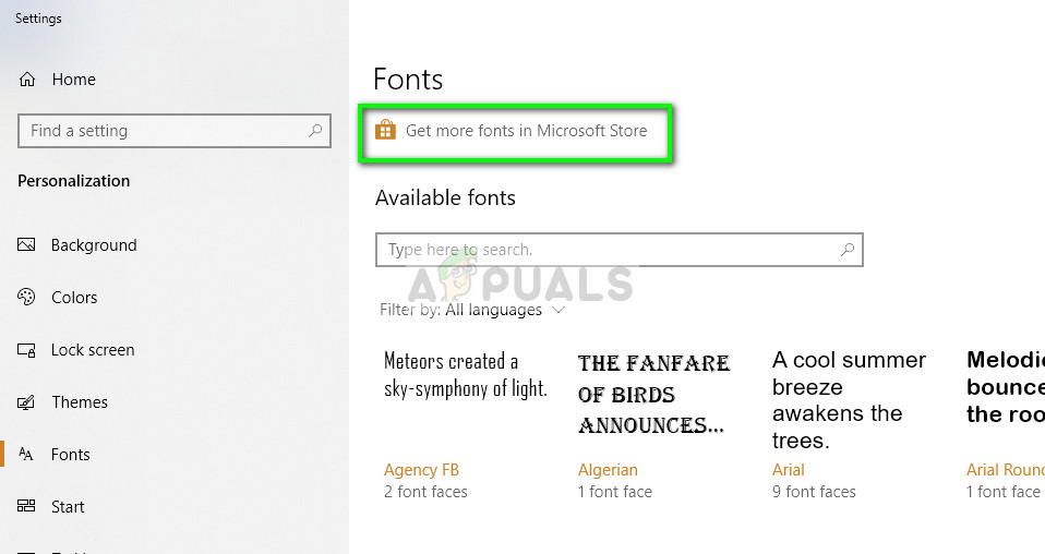 Fuentes de Microsoft Store