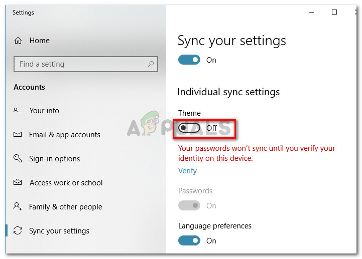 Deshabilitar la sincronización de temas en Windows 10