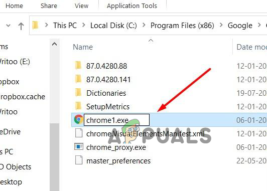 cambiar el nombre de Chrome status_access_violation error