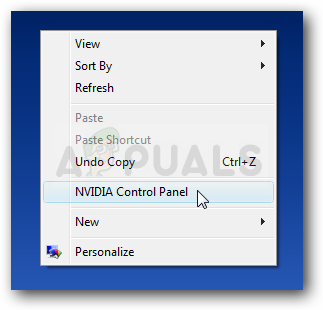 Panel de control de NVIDIA desde el menú contextual del escritorio