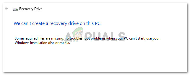 No podemos crear una unidad de recuperación en esta PC. Faltan algunos archivos necesarios.